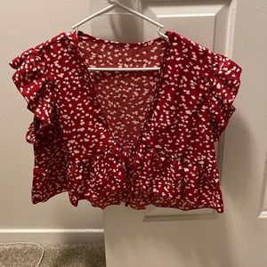 Shein Floral Tie Front Hem Top ; Size L